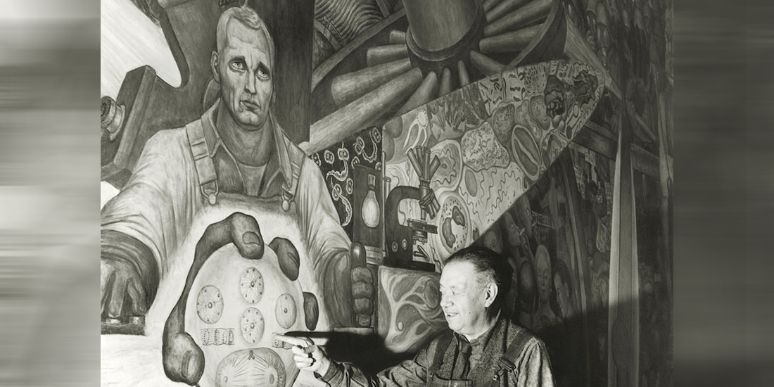 Diego Rivera realizando un mural