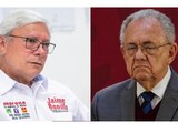 El gobernador de Baja California, Jaime Bonilla (izq) y el secretario de Comunicaciones y Transportes, Jiménez Espriñu (der).