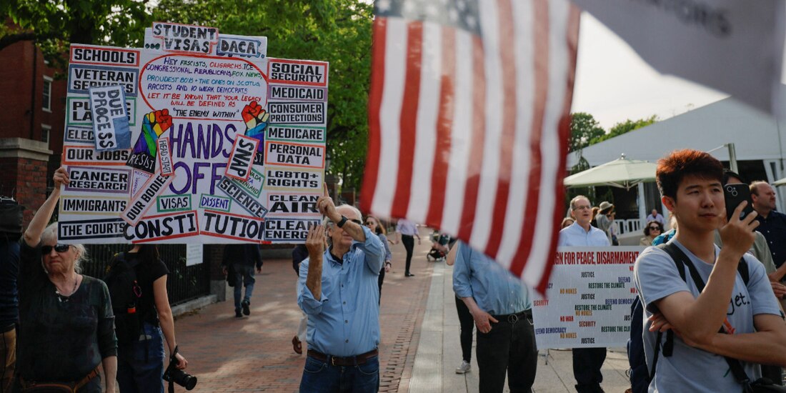 Manifestación en apoyo a Harvard en Massachusetts el pasado 27 de mayo.