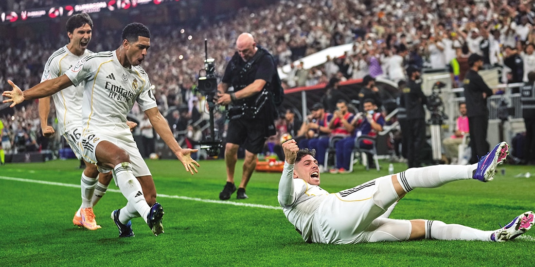 Fede Valverde celebra su gol, ayer, ante el Atlético.