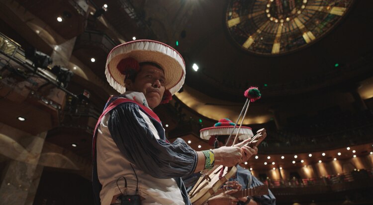 Imagen de la presentación de Philip Glass, Erasmo y Daniel Medina, en 2018.
