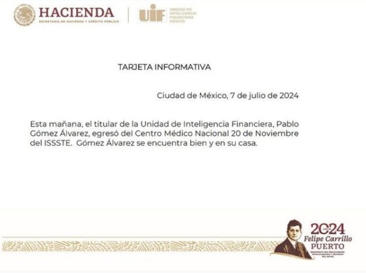 Tarjeta informativa de la SHCP.