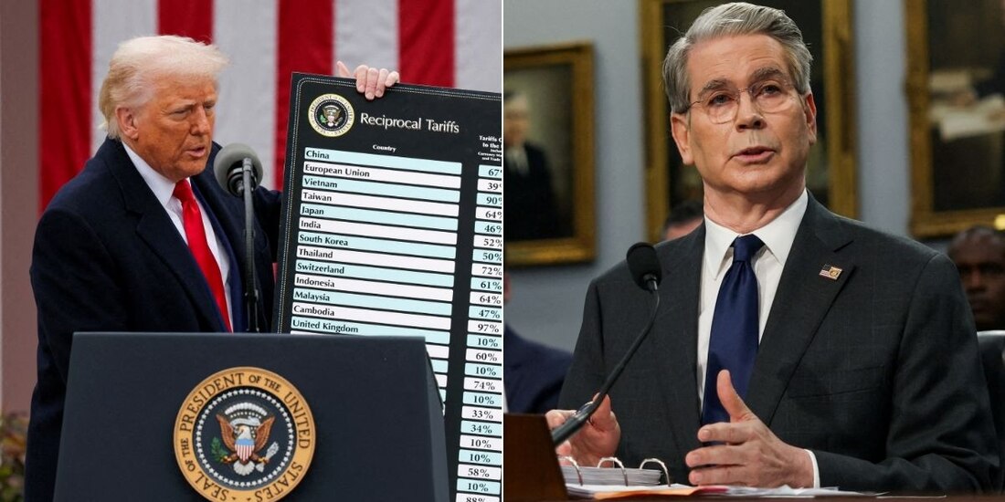 El secretario del Tesoro de EU Scott Bessent (der.) advirtió que Trump subirá aranceles a nivel original si no se llega a acuerdos.