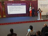 Luisa María Alcalde, secretaria de Gobernación, en la mañanera de AMLO.
