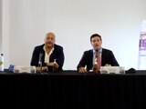 En conferencia de prensa, el gobernador de Jalisco, Enrique Alfaro y el gobernador electo de Nuevo León, Samuel García.