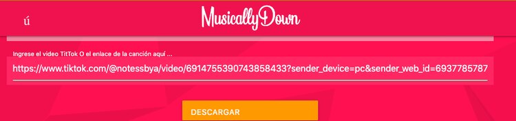 Inserta el enlace del TikTok que quieras descargar sin marca de agua