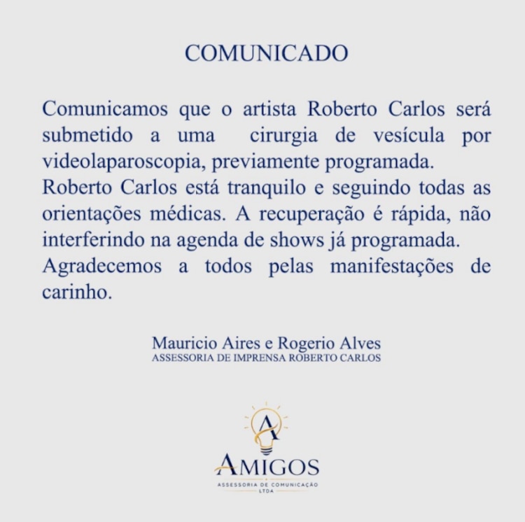 Comunicado sobre la salud de Roberto Carlos