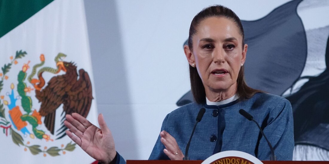 La presidenta Claudia Sheinbaum, durante la Mañanera del Pueblo.