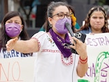 María Elena Ríos, ayer, en una protesta-conferencia en la Ciudad de México