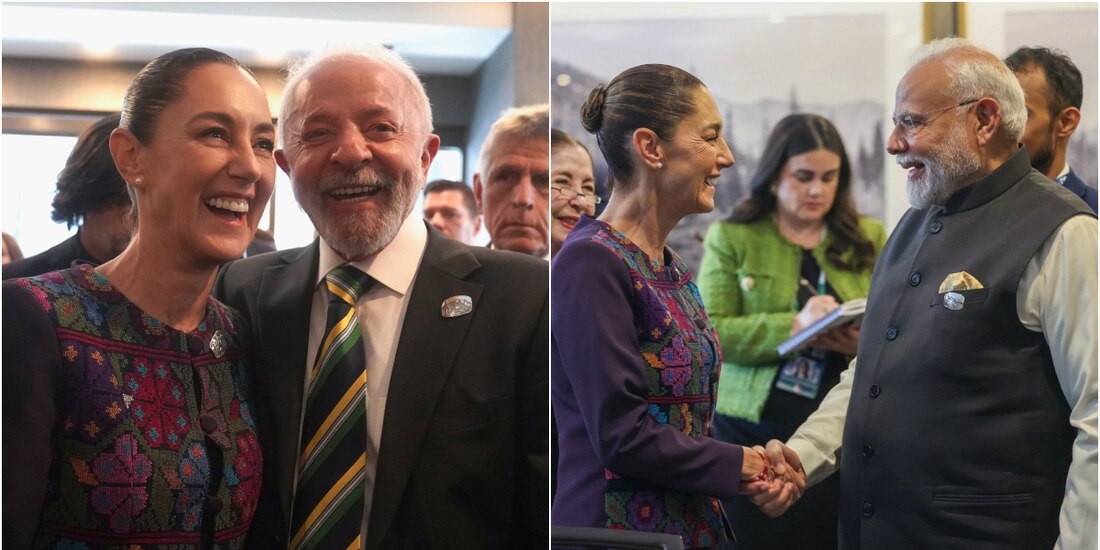 En la imagen, la Presidenta Claudia Sheinbaum saluda a sus homólogos de Brasil e India.