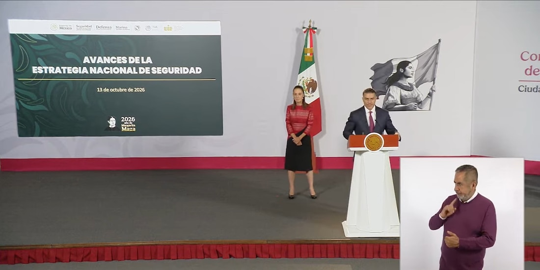 Omar García Harfuch en la Mañanera de Claudia Sheinbaum.