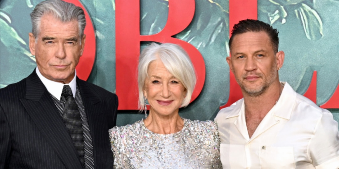 Pierce Brosnan, Helen Mirren y Tom Hardy en la premiere de MobLand