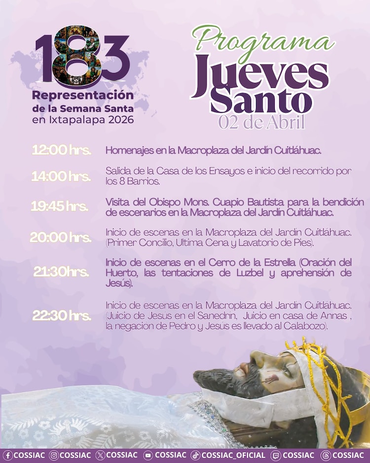 Programa de actividades del Jueves Santo, como parte de la representación de la Semana Santa en Iztapalapa.