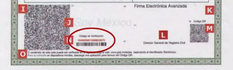Cadena de acta del acta de nacimiento.