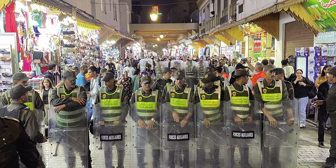 Fuerzas de seguridad en protesta por educación y salud, en Rabat, el 29 de septiembre.