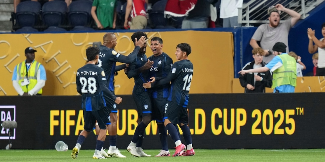 Futbolistas del Pachuca celebran un gol en el Mundial de Clubes 2025.
