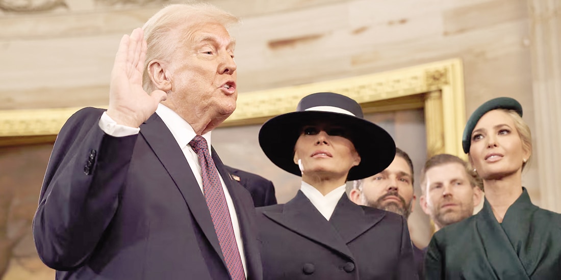 Donald Trump presta juramento al cargo ante la mirada de Melania Trump, Ivanka Trump, Donald Trump Jr. y Eric Trump en la Rotonda del Capitolio, el 20 de enero.