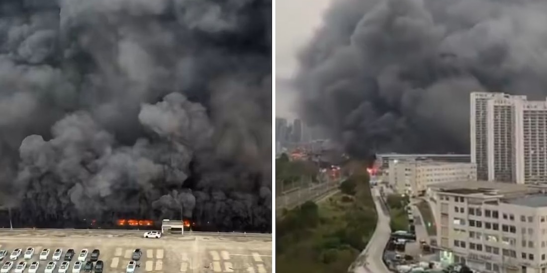 Incendio en complejo industrial de BYD, en Shenzhen, China.