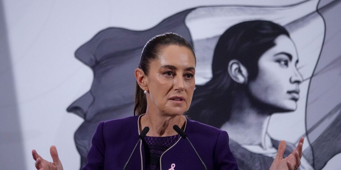 Claudia Sheinbaum, presidenta de México, en la Mañanera del Pueblo.