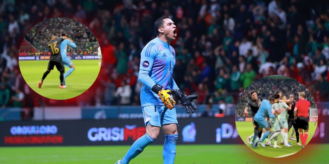 Luis Ángel Malagón es atacado en el partido entre México y Honduras, cuartos de final de la Liga de Naciones de Concacaf