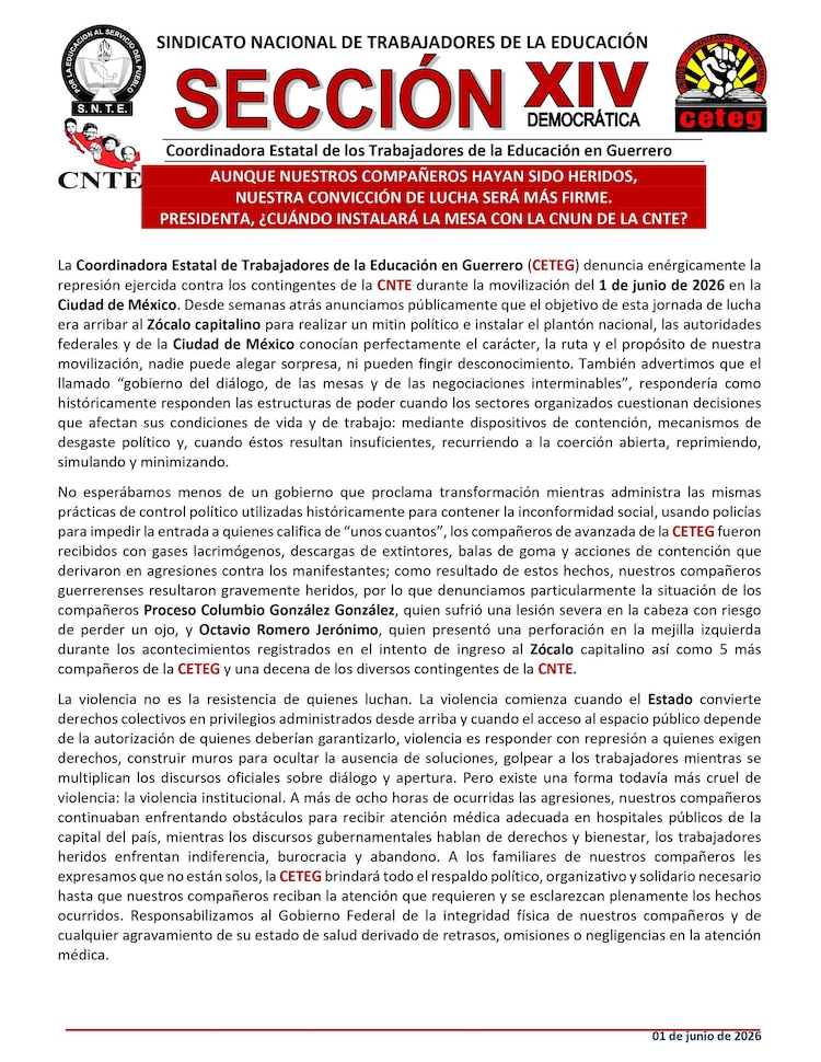 Comunicado de la CETEG.