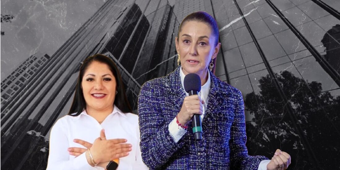 Claudia Sheinbaum (der.) confirma que FGR investiga a alcaldesa de Coalcomán, Michoacán (izq.).