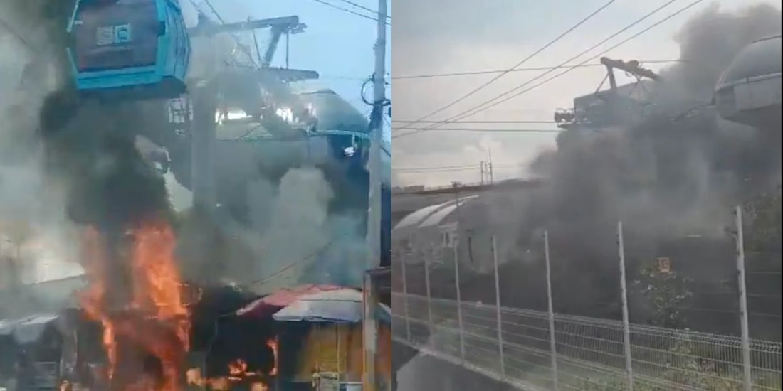 Fuego en negocio de comida debajo del Cablebús