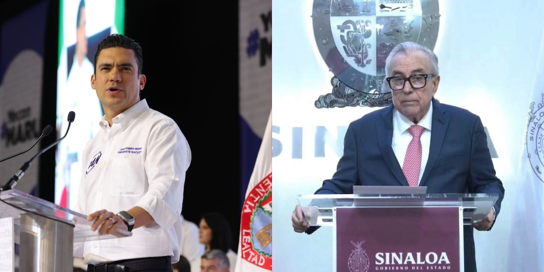 El presidente nacional del Partido Acción Nacional, Jorge Romero y el gobernador con licencia de Sinaloa, Rubén Rocha Moya