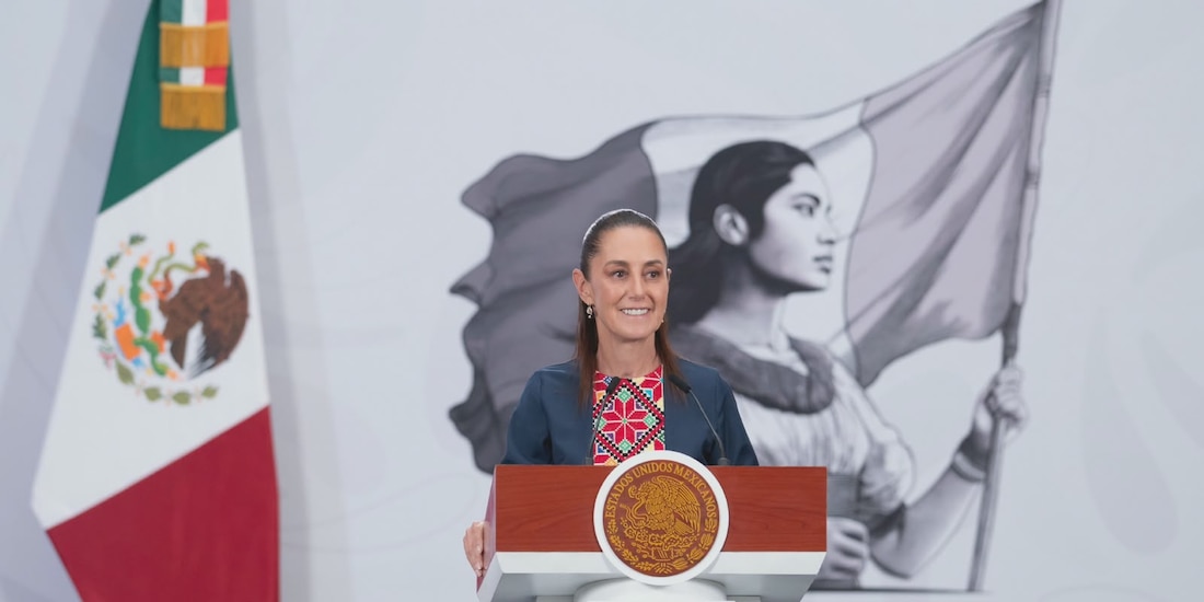 La presidenta Claudia Sheinbaum durante la Conferencia del Pueblo en Palacio Nacional.