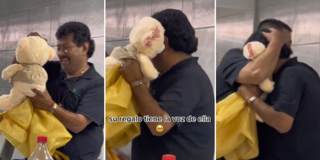 Hombre rompe en llanto al recibir peluche con la voz de su esposa recién fallecida.
