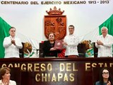 El gobernador de Chiapas, Rutilio escandón, este jueves en el Congreso local.