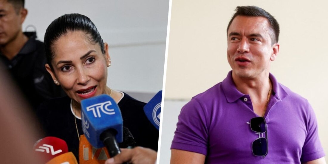 Luisa González y Daniel Noboa, después de emitir sus respetivos votos.