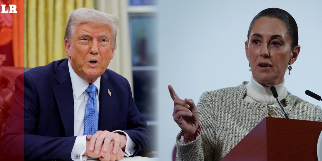 A la derecha, la Presidenta Claudia Sheinbaum; a la izquierda, su homólogo estadounidense, Donald Trump.