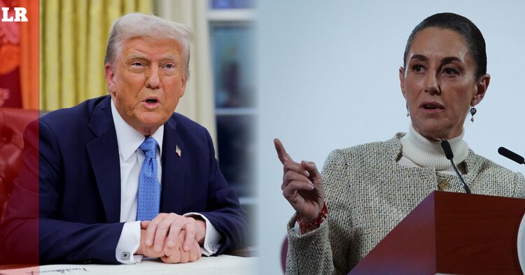 A la derecha, la Presidenta Claudia Sheinbaum; a la izquierda, su homólogo estadounidense, Donald Trump.