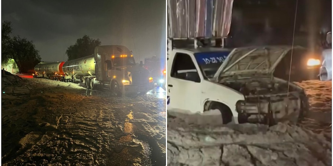 Se registra intensa granizada en la autopista México - Pachuca.