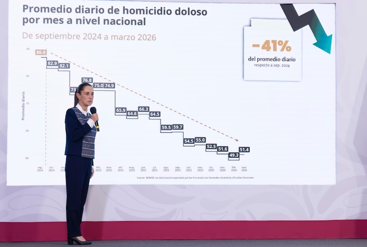 La Estrategia Nacional de Seguridad reporta una reducción anual del 45% en homicidios dolosos, según cifras preliminares del Gobierno de México.