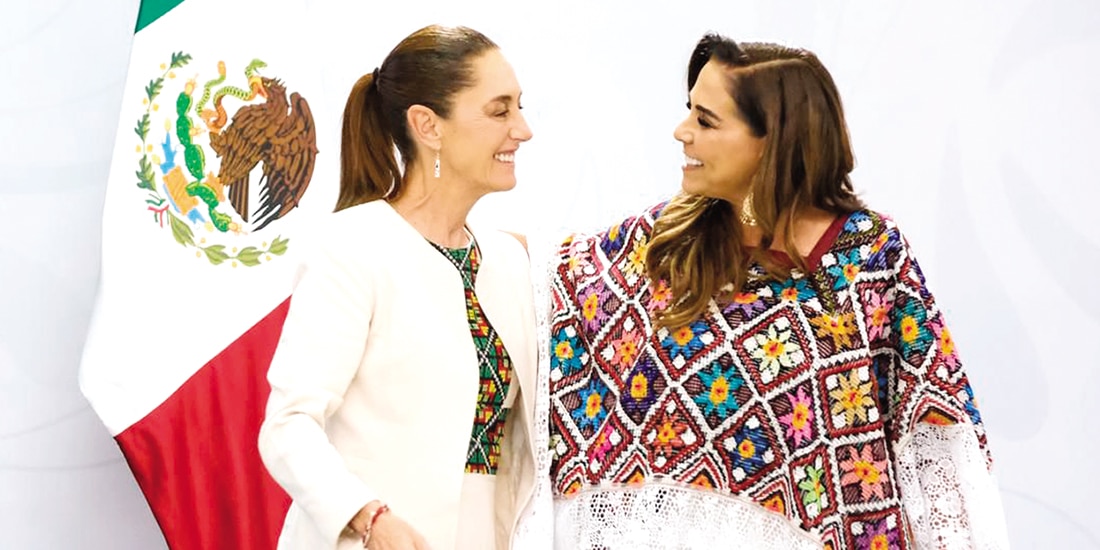 La Presidenta Sheinbaum y la gobernadora Mara Lezama, ayer en QRoo.