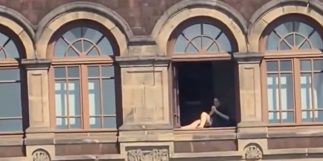 Desmienten video de mujer tomando el sol en Palacio Nacional.