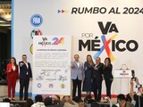 De izq. a der.: Carolina Viggiano, Alito Moreno, Marko Cortés, Cecilia Patrón, Jesús Zambrano y Adriana Díaz, ayer.