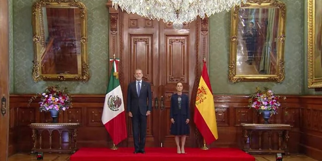 Claudia Sheinbaum recibe al rey Felipe VI en Palacio Nacional.