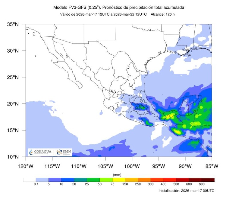 Pronóstico de acumulado total de precipitación en 5 días