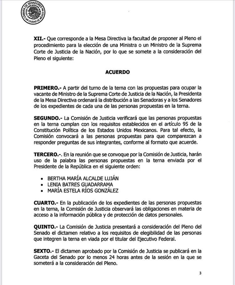 AMLO envía terna de mujeres para sustituir a Arturo Zaldívar.