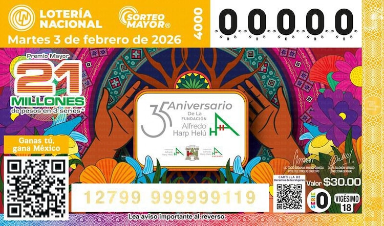 El billete del Sorteo Mayor No. 4000 rinde tributo a tres décadas de labor filantrópica en cultura, salud y deporte.