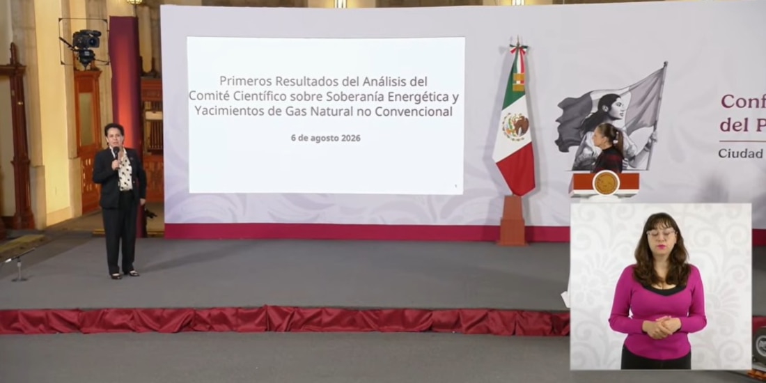 Alma América Porres Luna, experta en exploración y producción de hidrocarburos por la UNAM, en la Mañanera de CSP.