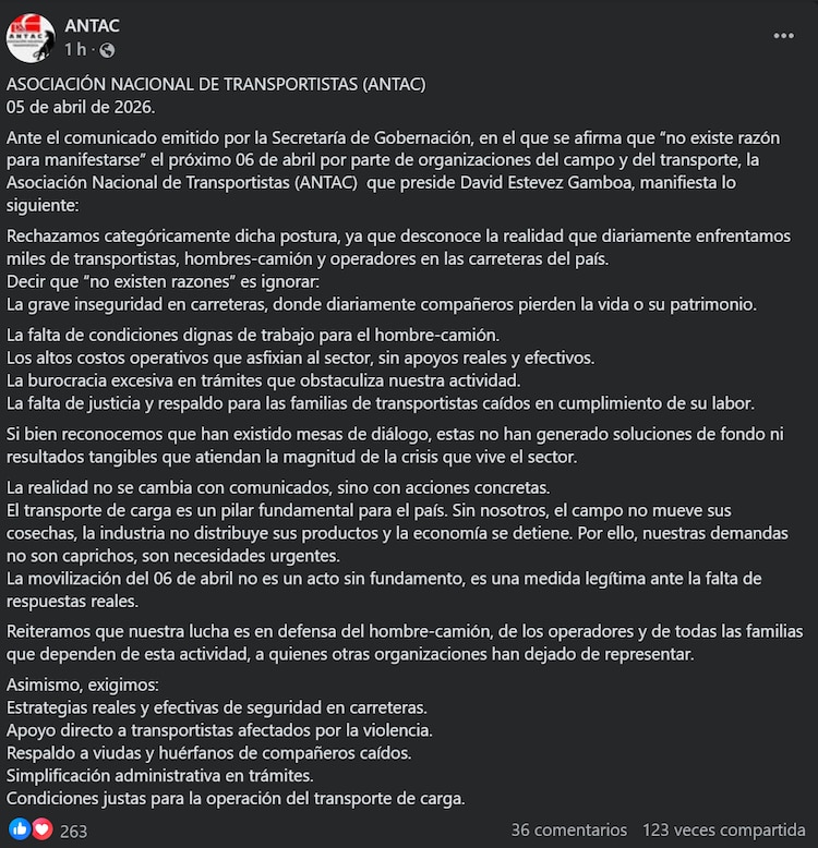 ANTAC respondió a comunicado de Gobernación.