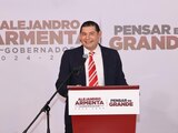 El gobernador electo, Alejandro Armenta durante la conferencia de prensa
