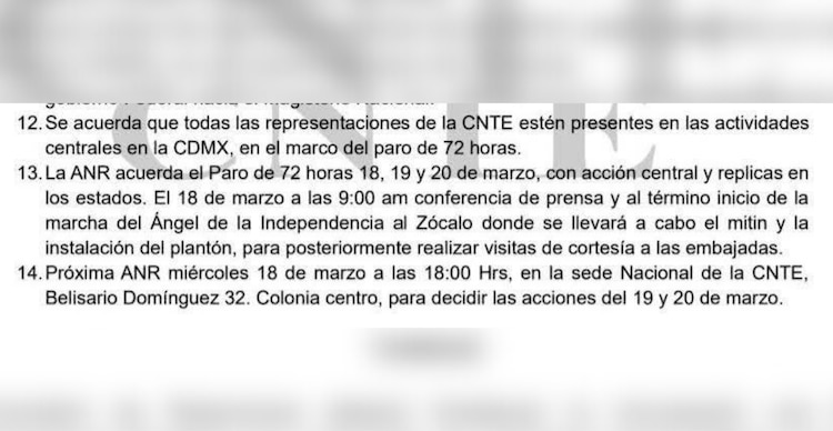 Paro de 72 horas de la CNTE