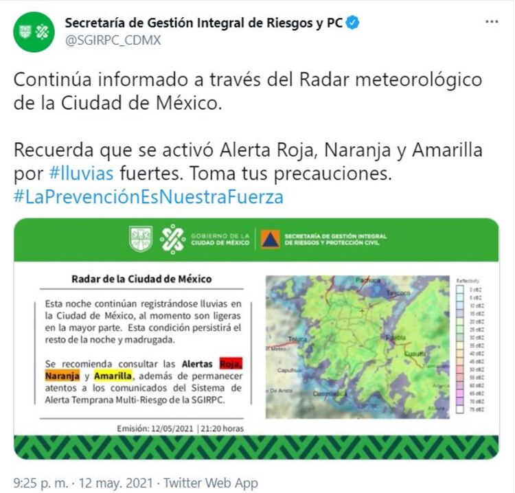 Comunicado sobre las alertas por lluvias.