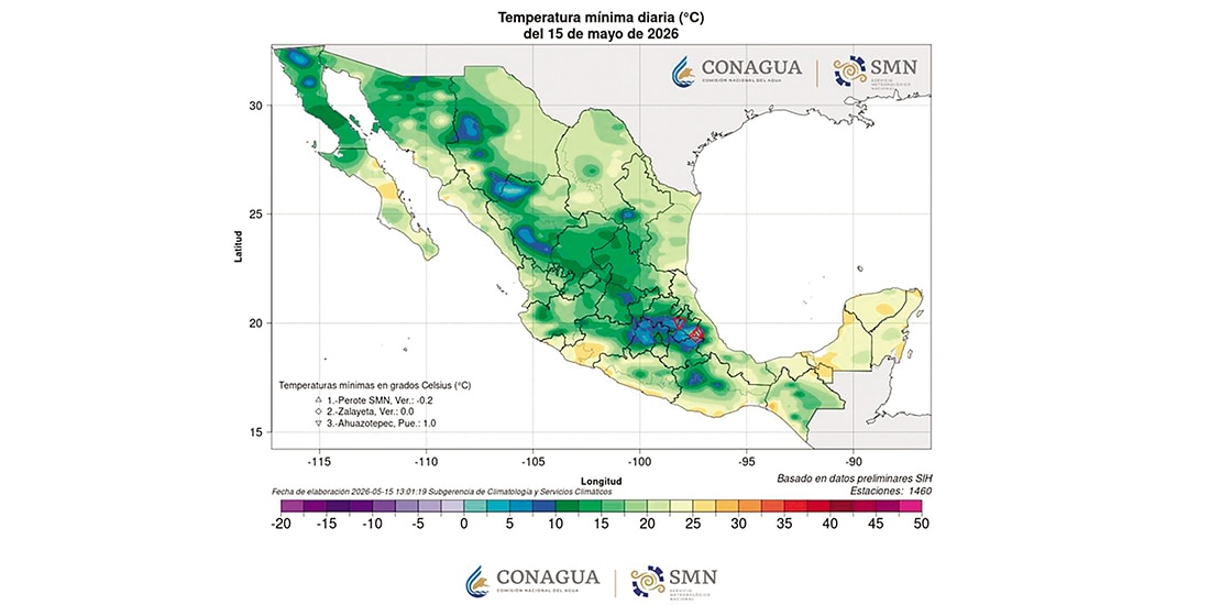 Pronóstico de temperaturas compartido por el SMN, ayer.