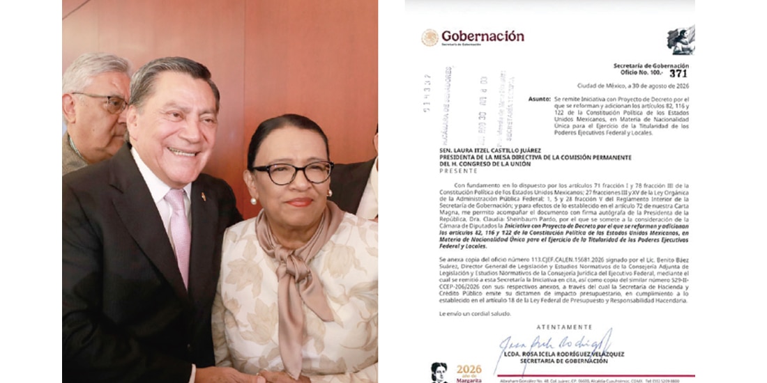 Rosa Icela Rodríguez, titular de la Segob, con el legislador Óscar Cantón Zetina, ayer, en la quinta reunión plenaria de los senadores de Morena.